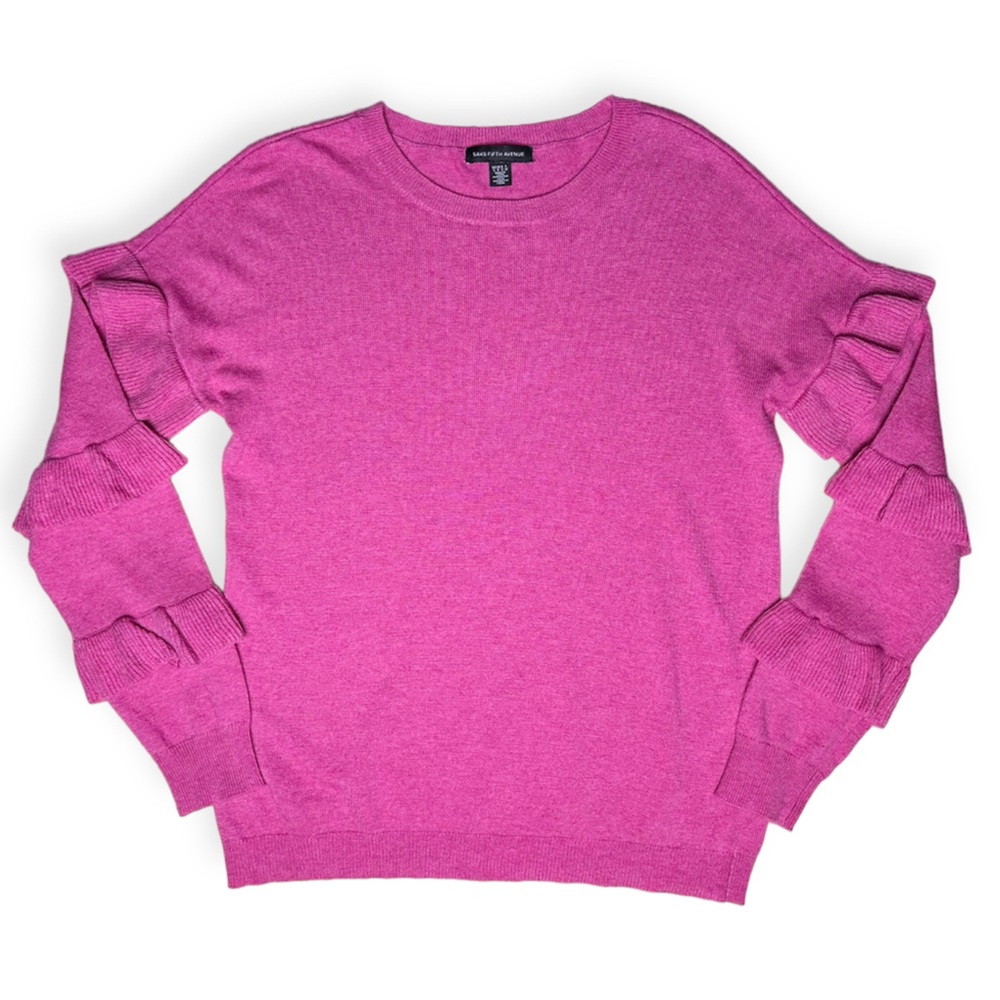 Saks Fifth Avenue Pink Ruffle Sleeve Wool Cashmere blend Sweater Women's Small